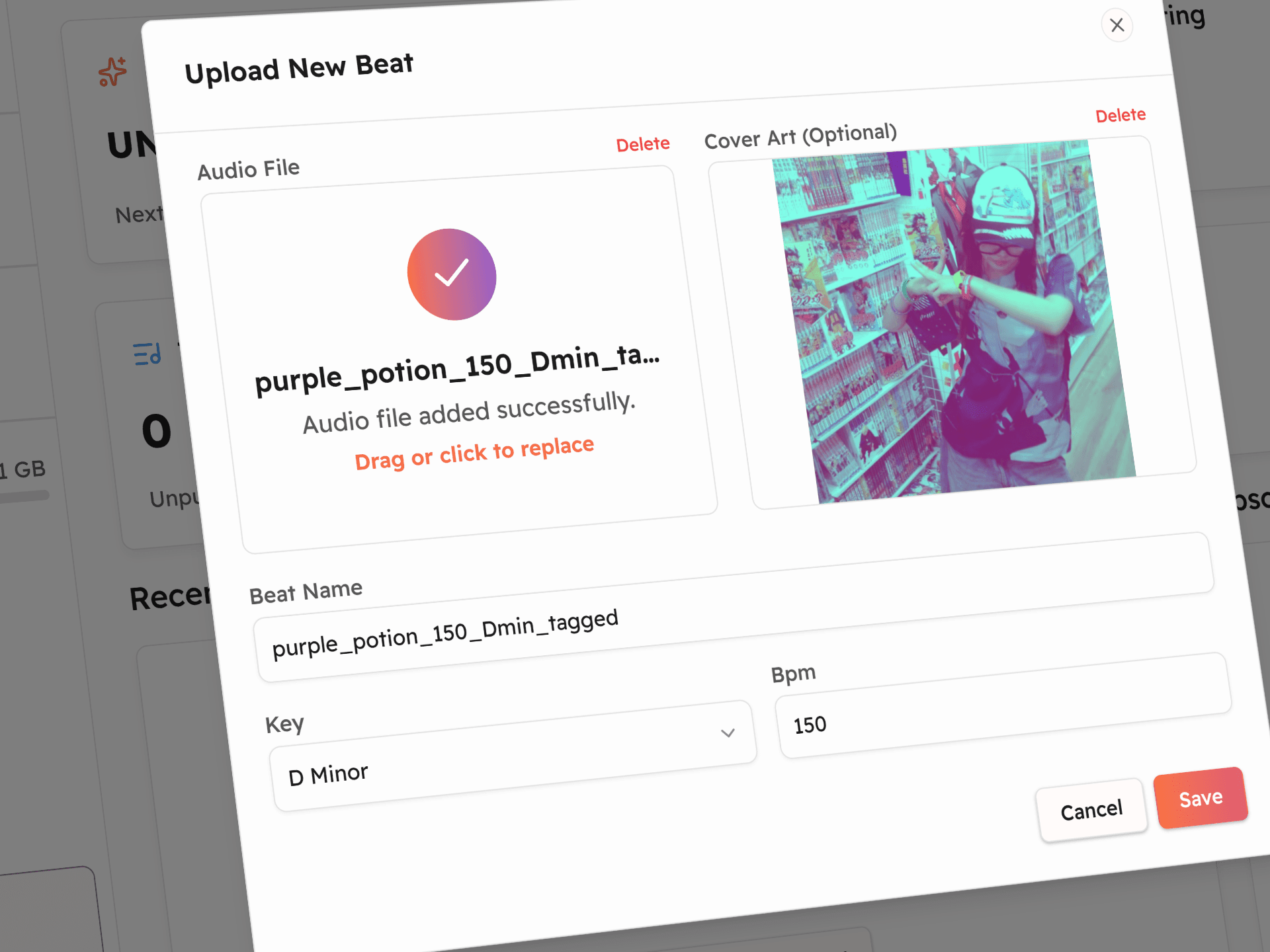 Upload Audio & Cover light theme